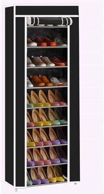 karlinc 10-Layers Room-saving Non-woven Fabric Shoe Rack Black