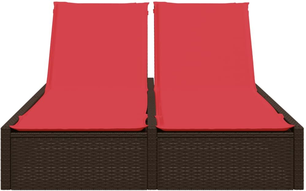 vidaXL Chaise longue double avec coussins marron résine tressée