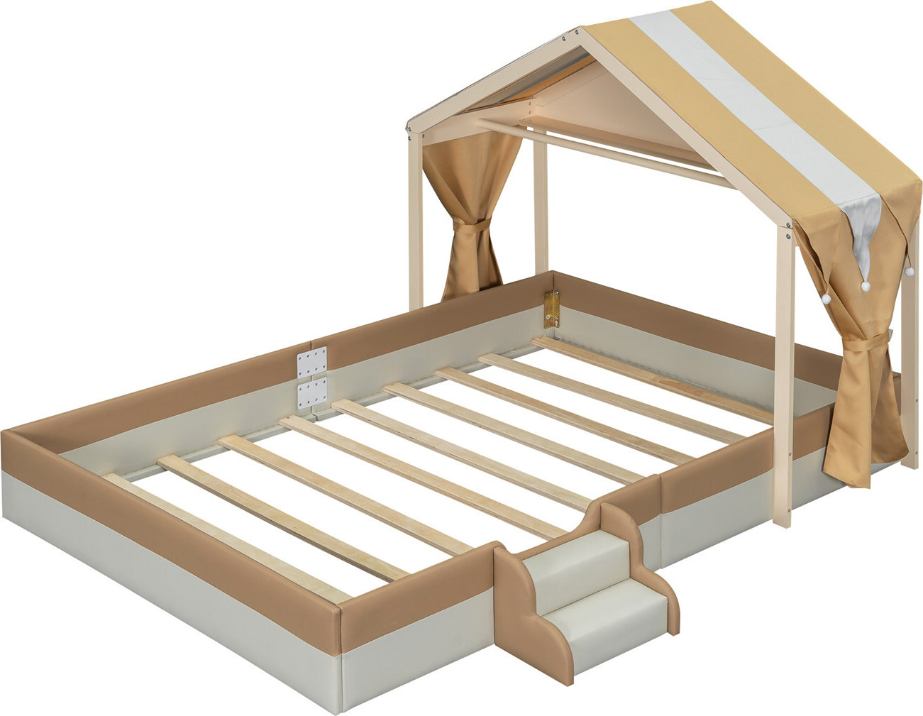 Polsterbett,Kinderbett,140 x 200cm,Jugendbett in Form eines Hauses,Bett mit Lattenrost, Bett mit Stufen, PU, Minimalistisch