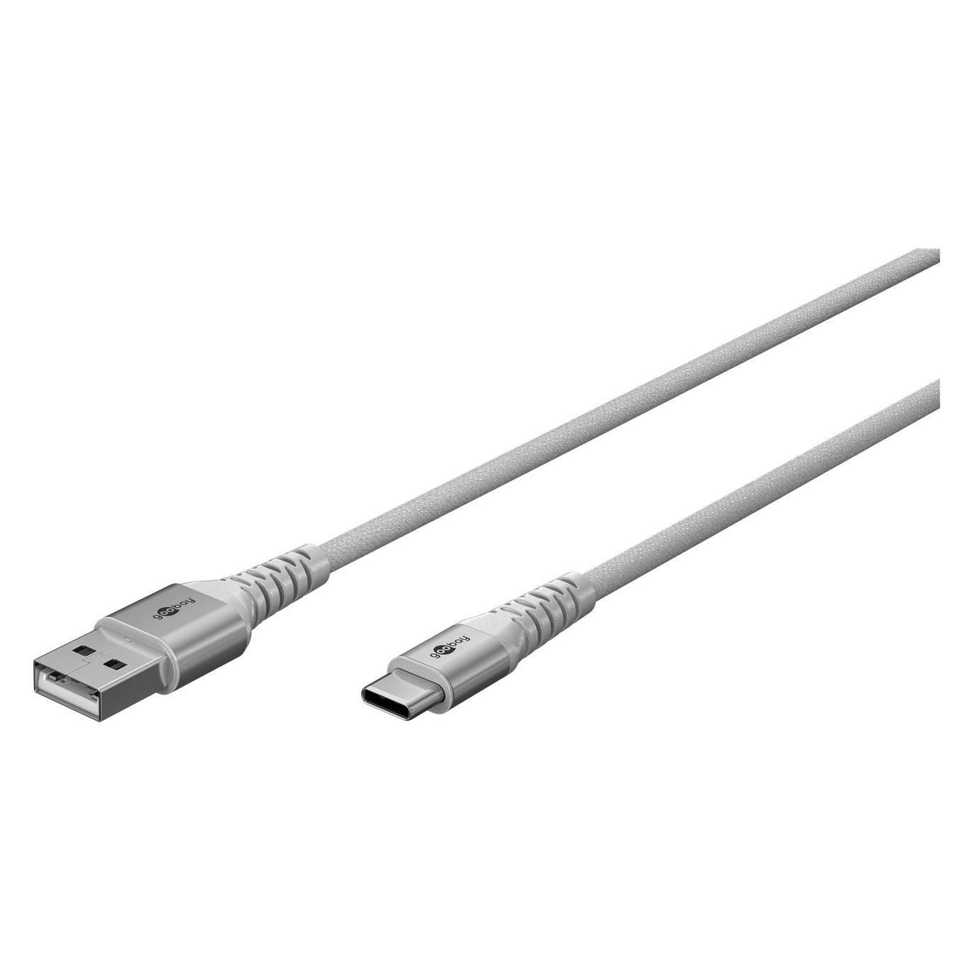 Goobay USB-C Supersoftes Textilkabel mit Metallsteckern, 1 m, weiss (1 m, USB 2.0, 60 W) (74530)