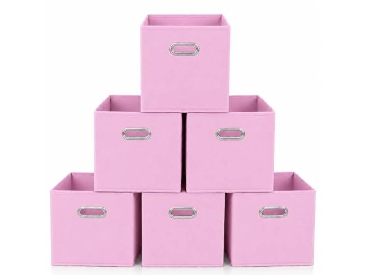 Kongming Kallax Ensemble de 6 boîtes de rangement en tissu avec poignée pliable\, boîtes de rangement 28x28x28 cm pour étagère Kallax\, étagère cube\, étagère à niveaux (Rose)