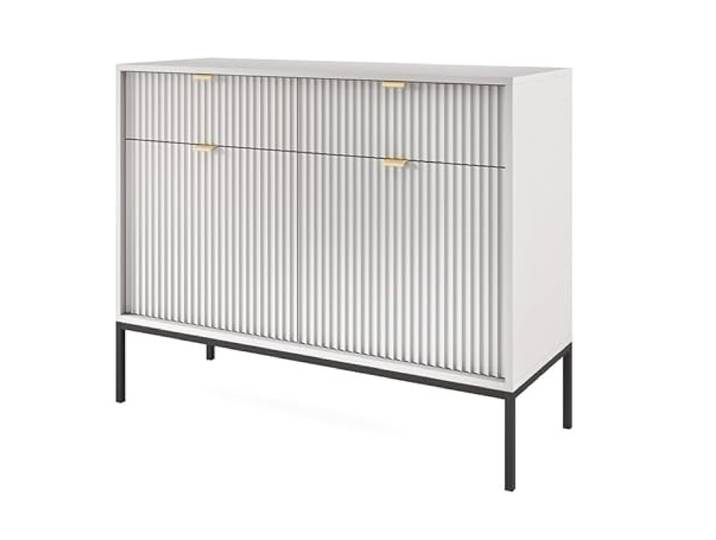 Emporius Zweitürige Sideboard 100 cm Galla - Sideboard mit Schubladen - Gold Griffen, geriffelten Fronten - Grau