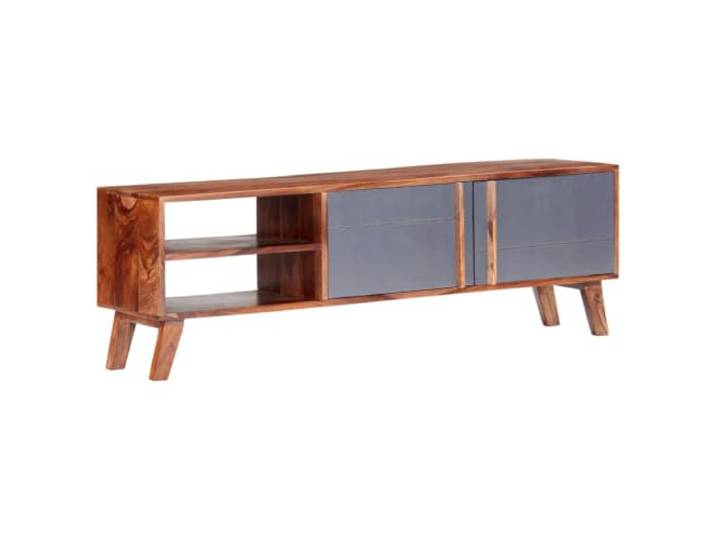 hliofuir TV-Schrank Massivholz 140x30x45 cm Lowboard Grau Natur Vielseitige TV-Bank fürs Wohnzimmer mit 2 offenen Ablagen und 4 Schrankfächern für Receiver und Multimedia-Zubehör.