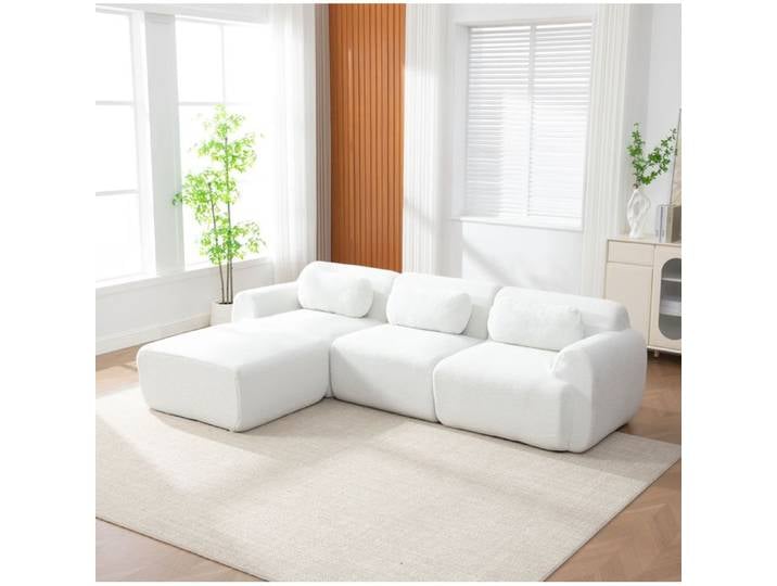 Canape D Angle 3 Places Chenille Ivoire Canape Modulaire FloraGrace Pour Salon Sans Montage 271x177x71cm