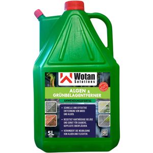 Wotan-Solutions Grünbelagentferner 134377, Algenentferner, gebrauchsfertig bis 50 m², für Stein- und Holzflächen, 5 Liter