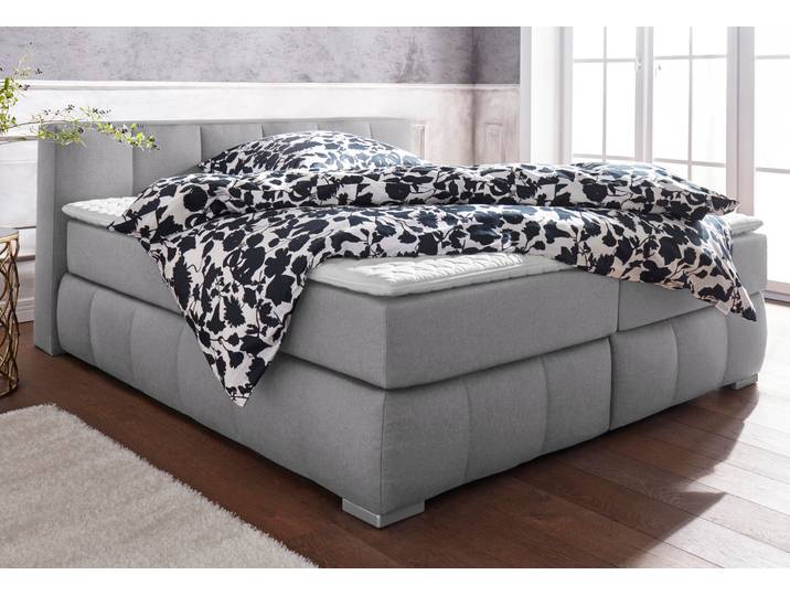 Boxspringbett, Samtoptik, Grau, 187×225 cm, Kaltschaumtopper, Modern, Home Affaire