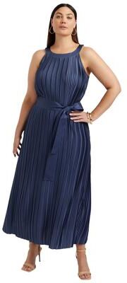 Plus Size Women's Pleated Halter Maxi Dress by June & Vie in Deep Marine (Size 18/20)
