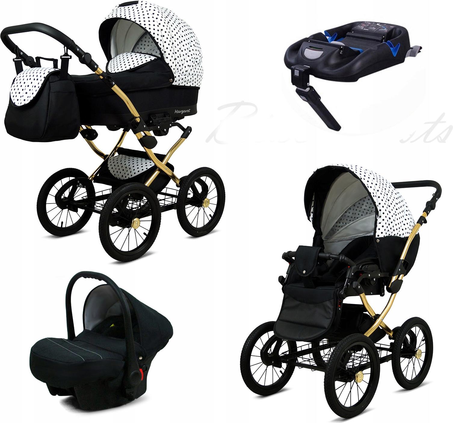 BabyLux Margaret Gold | 4in1 Kinderwagen Set | Black Dots | Kombikinderwagen | Kinderwagenset |