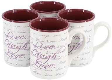 Gibson Home Inspirational Words Live, Laugh, Love 4 Piece 16 Ounce Stoneware Mug Set in Purple