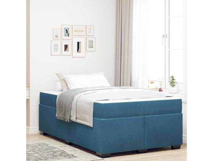 Samtbezug mit Matratze Schlafzimmer Modernes Design 120 x 190 cm Blau Bettrahmen mit Matratze Dunkelblau 120x190 cm Stoff Samt Bettgestell mit Lattenrost Taschenfederkern Matratze Stabil