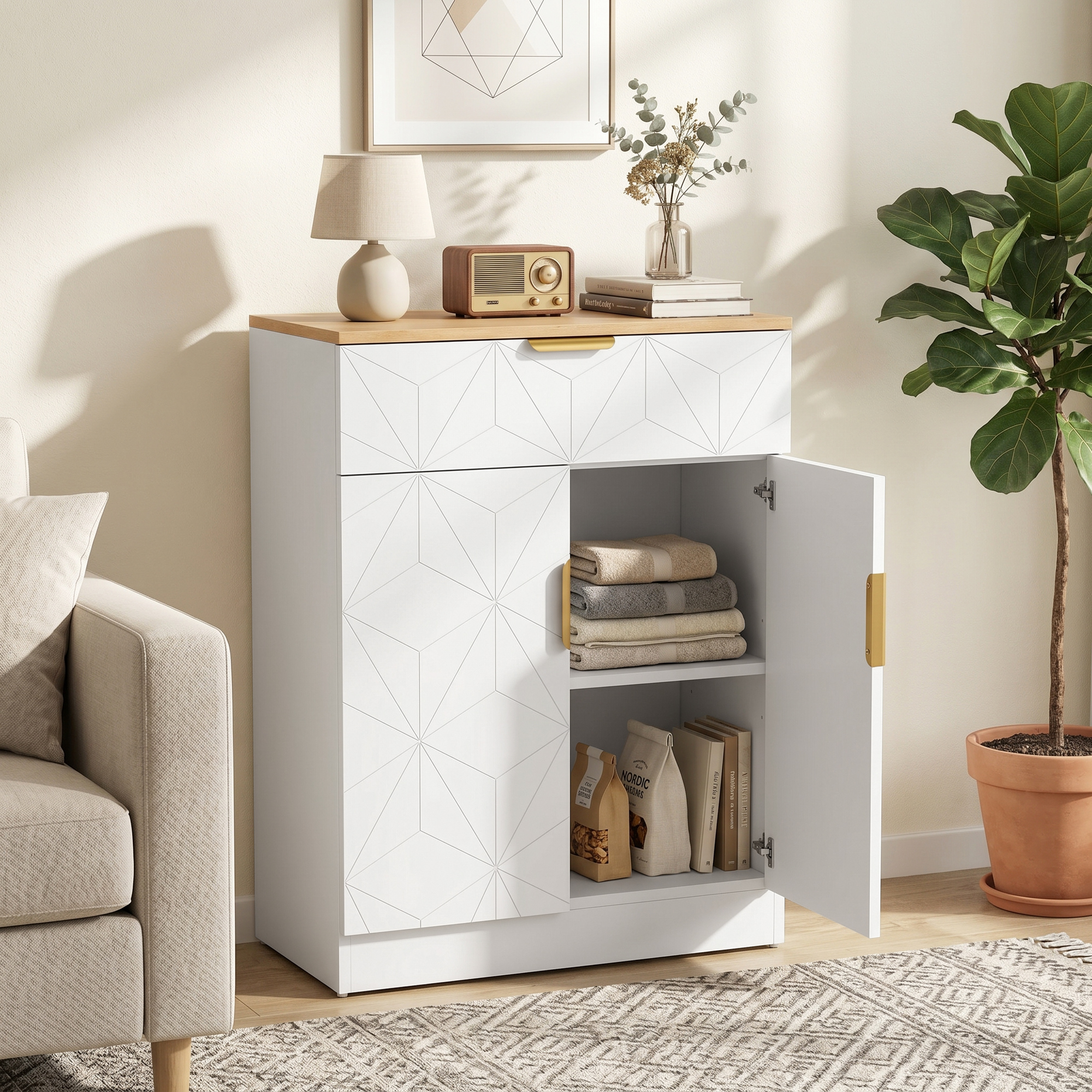 Homcom Credenza Moderna, Mobile Contenitore con Cassetto e Ripiano Regolabile, 60x32x82 cm, Bianco   Aosom Italy