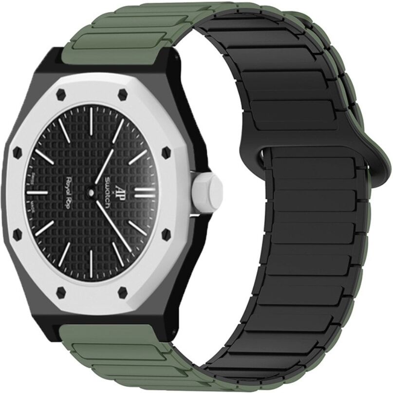 INF Silikon-Uhrenarmband kompatibel mit AP x Swatch – Magnetisches I-Beam-Design, passt Handgelenke 14-21cm (Länge 26cm, Breite Grün+Schwarz