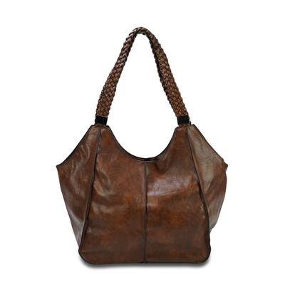 Schultertasche HARPA "ZOELLA", Damen, Gr. B/H/T: 26cm x 45cm x 16cm, braun (dunkelbraun), Lederimitat, unifarben, Taschen Schultertasche, mit geflochtenen Henkeln