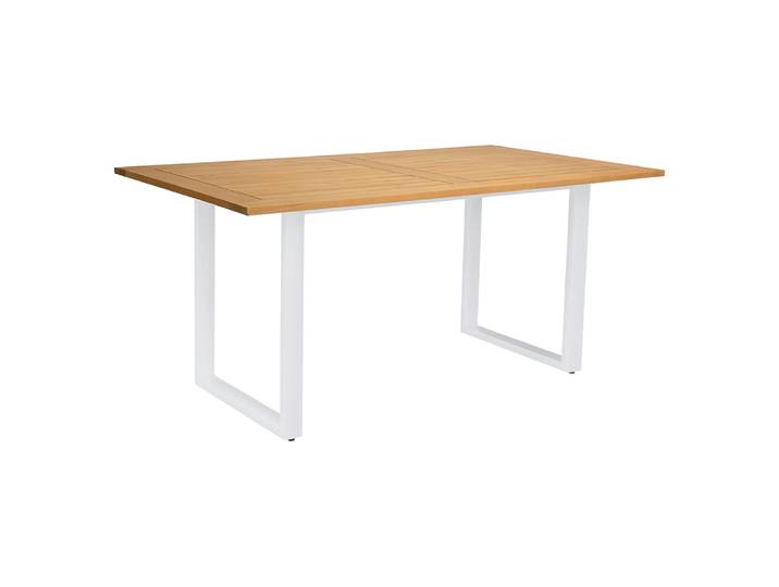 Stern Kufentisch 180x100 cm Aluminium weiß Tischplatte Teak