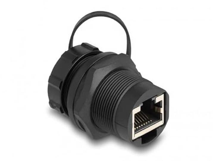 Delock RJ45 Cat.6A Kupplung mit Verschlusskappe IP67 staub- und wasserdicht