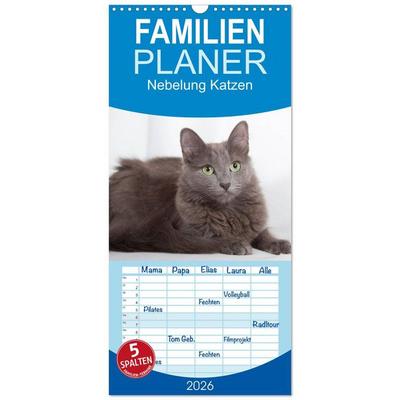 Familienplaner 2026 - Nebelung Katzen mit 5 Spalten (Wandkalender, 21 x 45 cm) CALVENDO