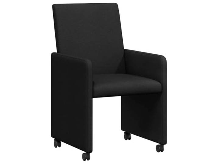 HKLGBVCR Esszimmerstühle mit Rollen, 2 Stück, Stoff, Schwarz Polsterstoff, Sperrholz und Metall, schmale Armlehnen, bewegliche Rollen, ergonomisches Design