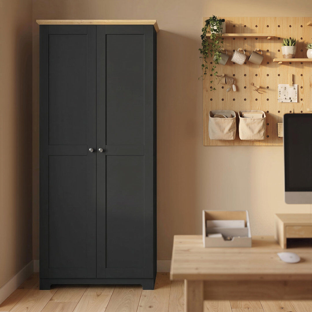 HOMCOM 172cm Wooden Storage Cabinet Cupboard With 4 Shelves Black Black 80cm W X 172cm H X 48cm D