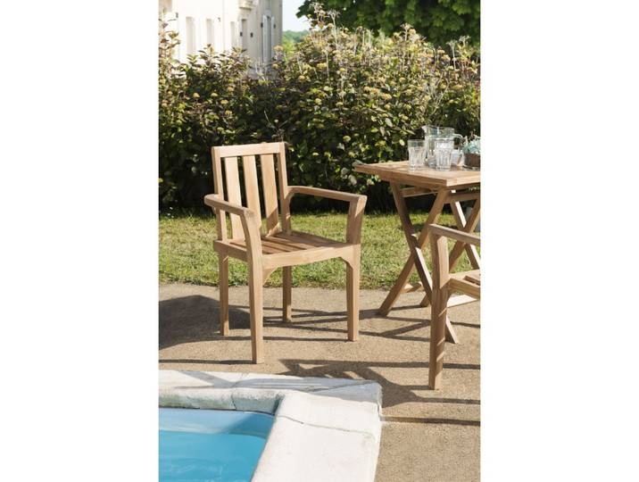 Macabane - Fun - Ensemble De 2 Fauteuils De Jardin Empilables En Bois Teck