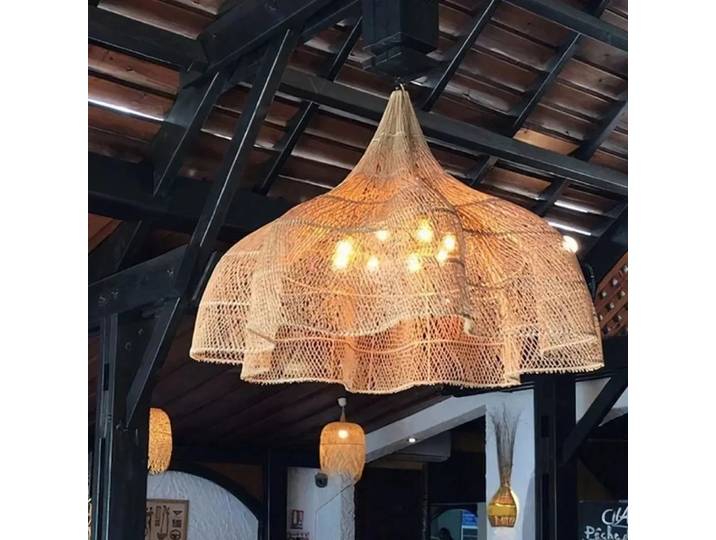 Japonais Wabi Sabi rotin suspension LED lustre pour salle à manger Restaurant hôtel salon éclairage décor moderne 60 CM