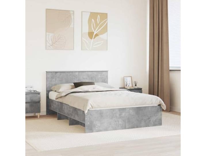 RJPLMFV Bettgestell, Betongrau, 150 x 200 cm, Holz Mit integriertem Kopfteil, modernes Design, robuste Struktur, pflegeleicht