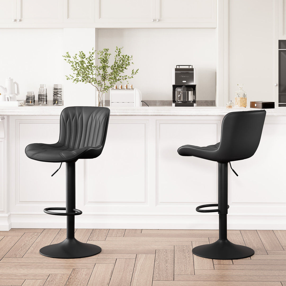Blue Elephant Swivel Yes Upholstered Faux Leather Yes Bar Stool with Iron Frame Black 48cm W X 42.2cm D