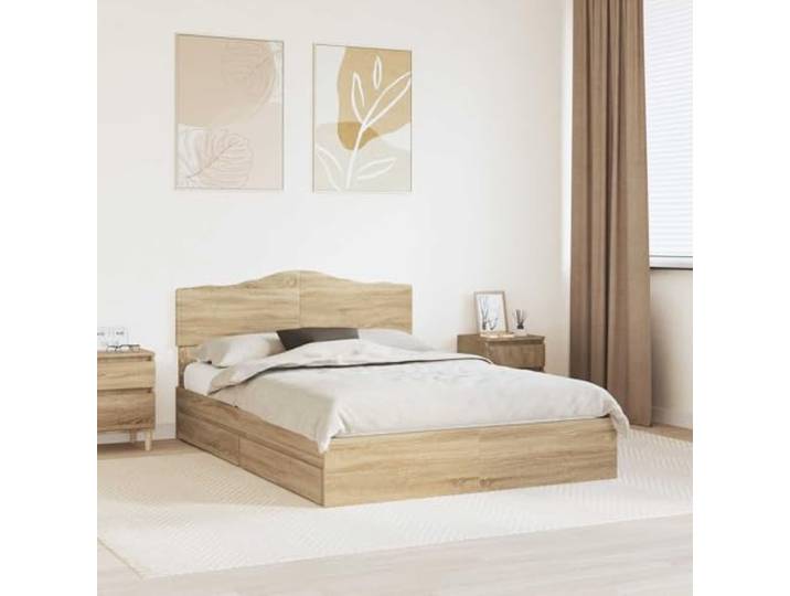 RJPLMFV Aufbewahrungsbett Sonoma-Eiche, 140 x 190 cm, Holz Mit Schubladen, modernes Design, inklusive Lattenrost, für kleine Wohnungen