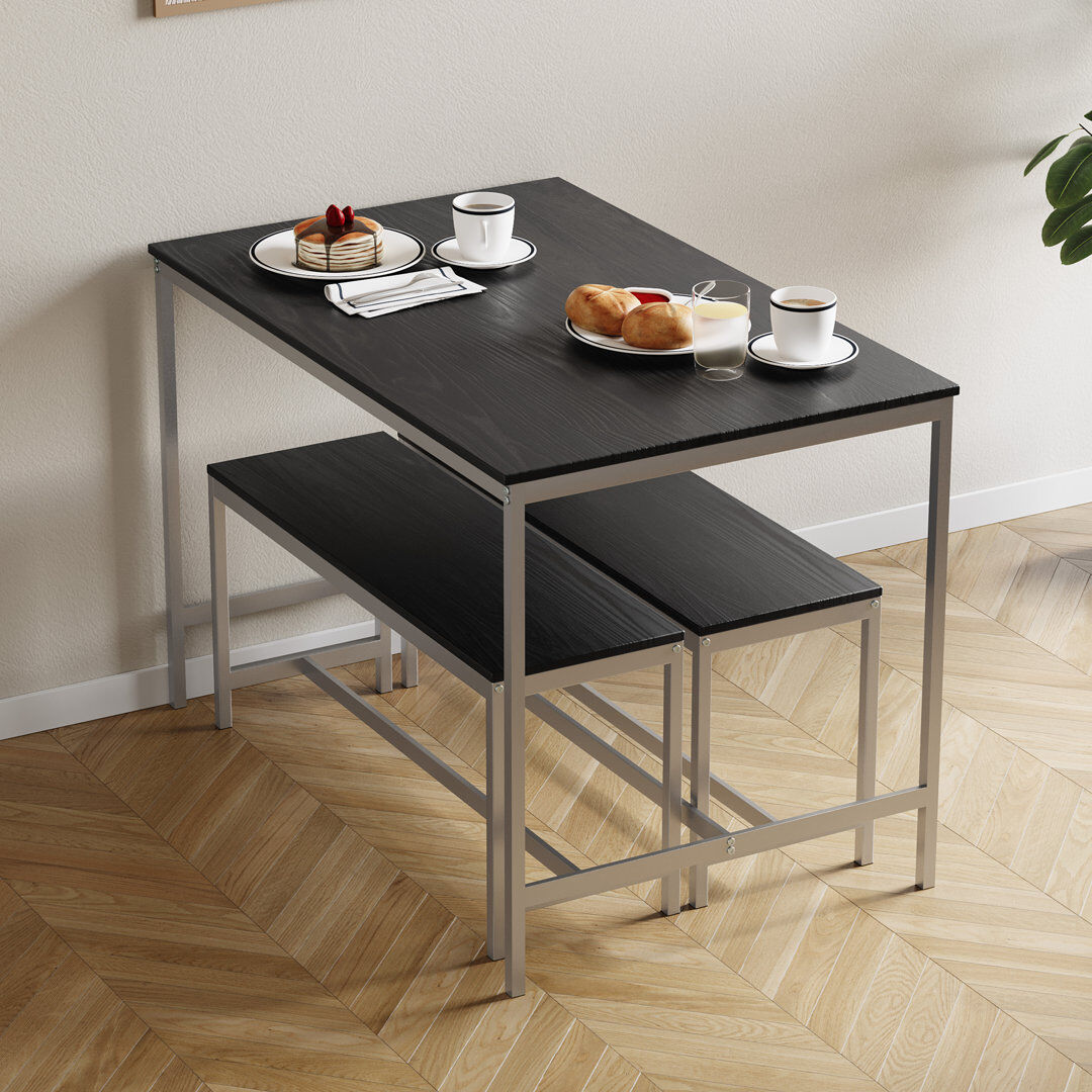 Borough Wharf Abneer 4 -Person Dining Set Silver/Black/Black 4