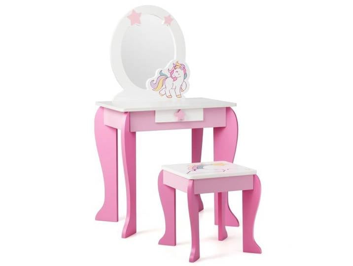 Coiffeuse enfant - HELLOSHOP26 - 49x35 5x89 cm - Miroir amovible - 1 tiroir - MDF rose et blanc