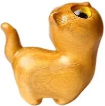Discount Dollar Deals Sandalwood Cat Figurine, Kawaii Cartoon Wooden Carved, Cute Animal Desktop Toy, Exquisite Bedroom Decor yellow