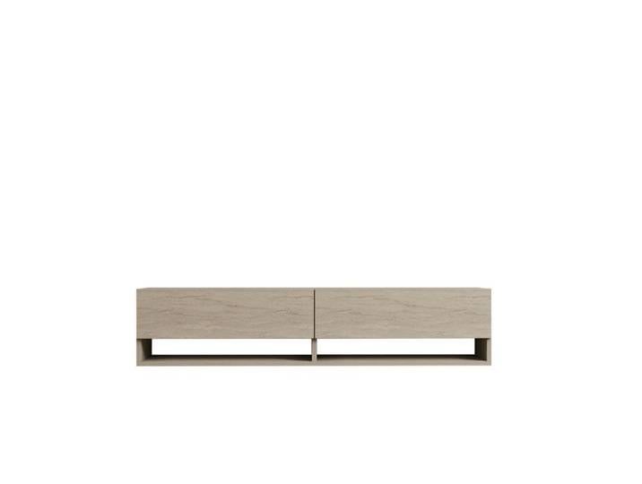Toilinux - Meuble TV suspendu 2 portes basculantes effet travertin SIENNA - Beige