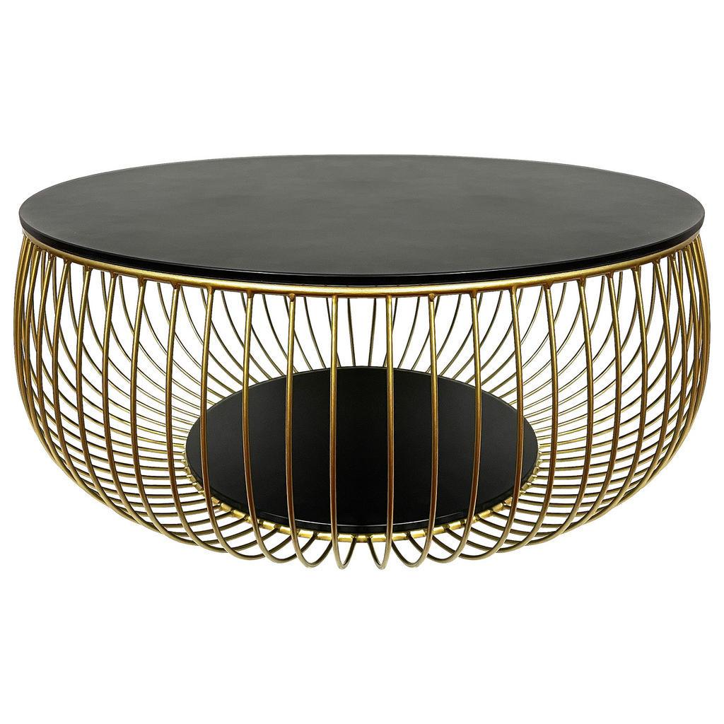 Novel Couchtisch, Schwarz, Gold, Metall, Glas, rund, rund, 86x35x86 cm, Wohnzimmer, Wohnzimmertische, Couchtische, Couchtische Glas