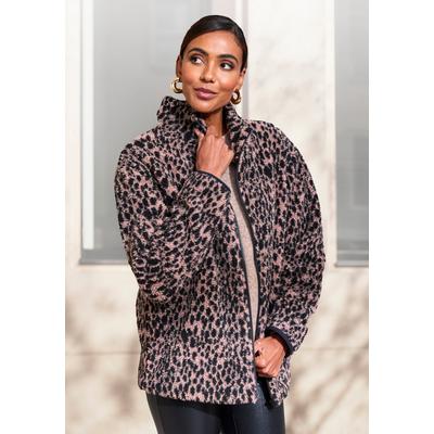 Fleecejacke LASCANA, Damen, Gr. 36/38, bunt (leo, braun), Fleece, Obermaterial: 100% Polyester, Jacken Fleecejacke, mit elegantem Leo-Muster