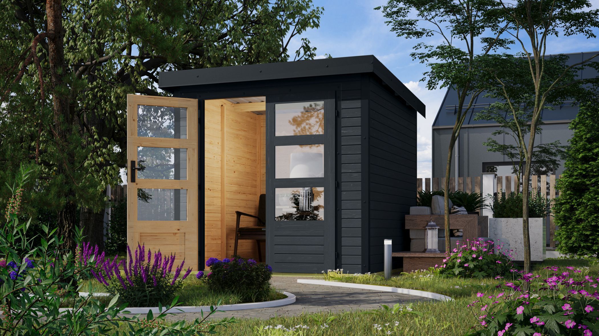 Karibu Gartenhaus Hybridhaus Metall Jupiter 2 anthrazit 209x213x208,5 cm
