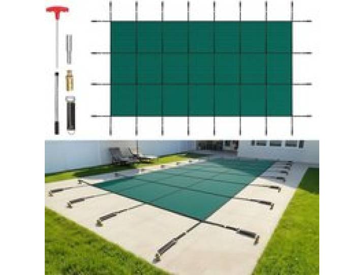 VEVOR Pool Abdeckplane, Passend für Rechteckige, Eingelassene Pools (4,9 x 9,8 m), Sicherheitsabdeckung mit Ablauflöchern, Blickdichte Netzabdeckung für Schwimmbecken, Winterabdeckplane, Grün