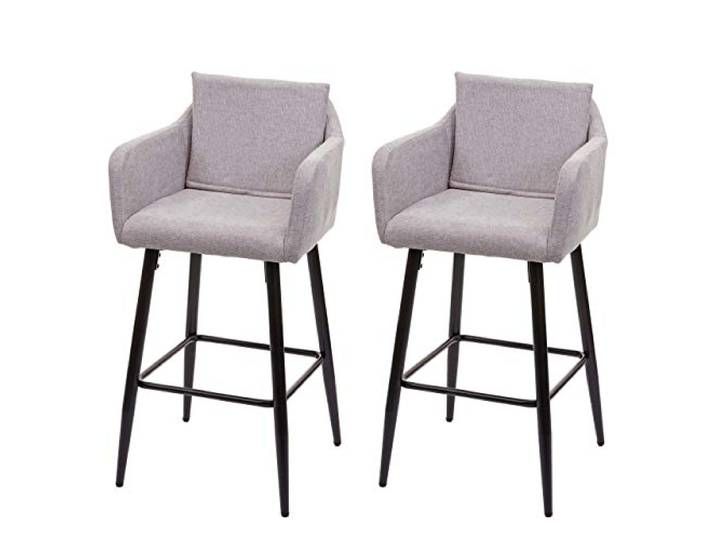 Mendler 2er-Set Barhocker HWC-H93 Metall - Stoff/Textil hellgrau