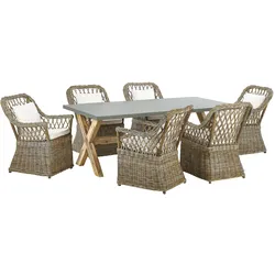 GARTENMÖBEL SET 6-Sitzer Rattan natürlich Auflagen cremeweiß Maros/Olbia