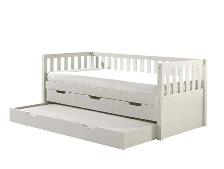 möbelando Funktionsbett >Fritz< in Kiefer massiv weiß lackiert - 211,2x85,5x97,8 (BxHxT)
