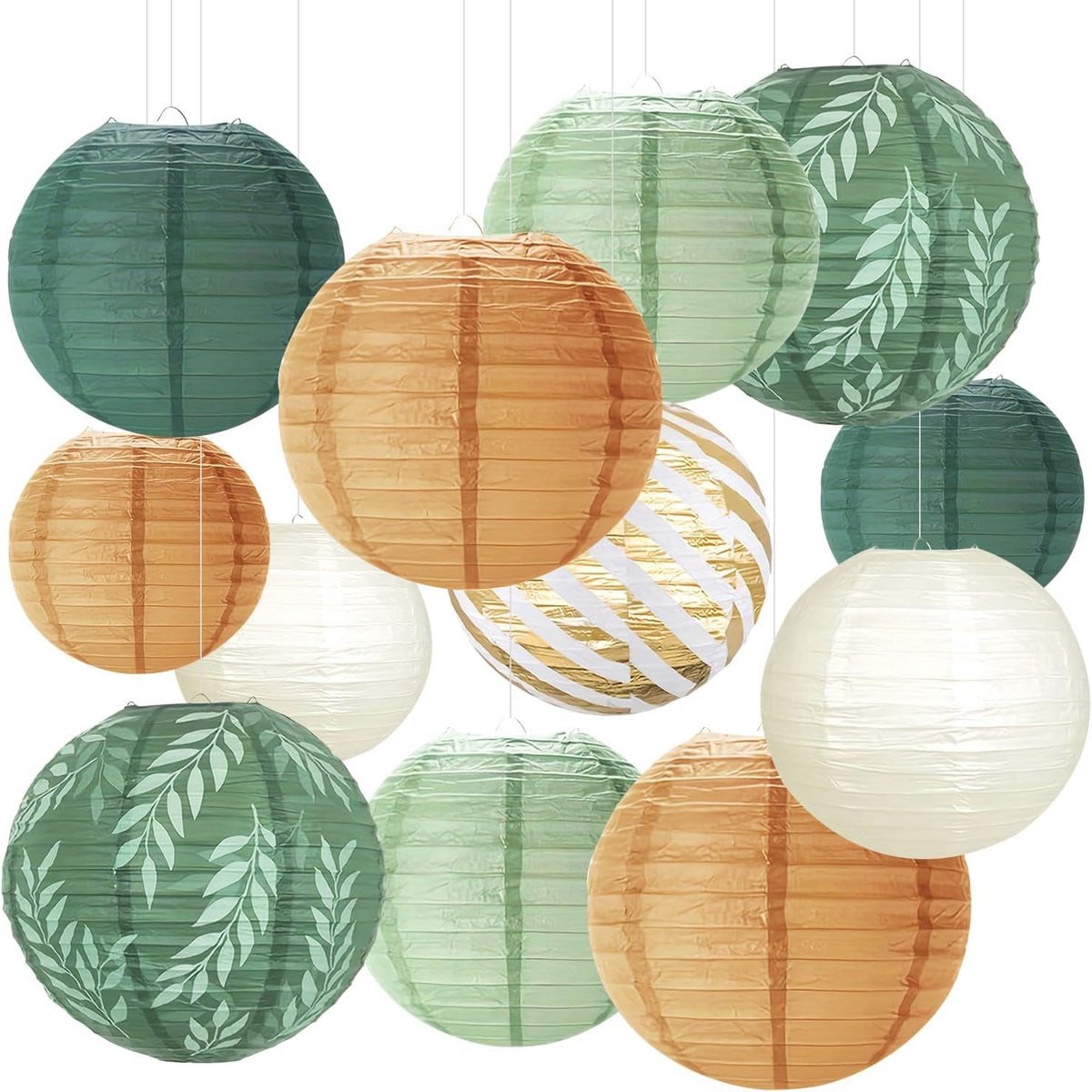 Set van 12 groene papieren lantaarns voor feestdecoratie