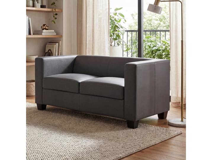2er Sofa Couch Loungesofa Lille, Kunstleder Kunstleder, dunkelgrau