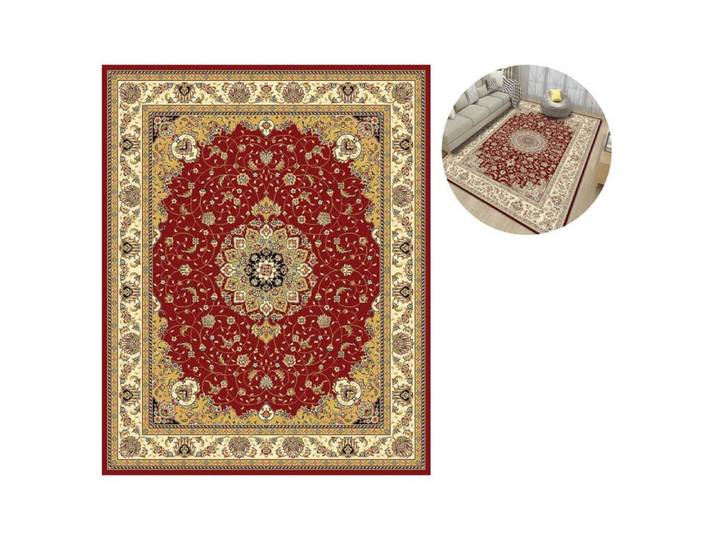 Tapis de Salon Style Bohème - Aueq - 160cm x 230 cm Couleur Rouge Orangé Rétro en Fibre Polyester Lavable Antidérapant pour Chambre