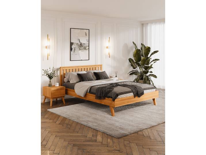 Naturwohnen Massivholzbett 140x200cm Erle natur geölt Serie Laura Design und Handwerk perfekt vereint mit bioola® nature veredelt