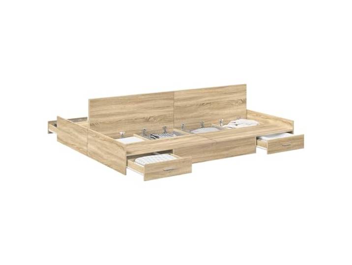 PUGYNBK Bett Sonoma Eiche 135 x 190 cm mit Schubladen Massives Kiefernholz, integrierte Aufbewahrung, funktionales Kopfteil, einfache Reinigung