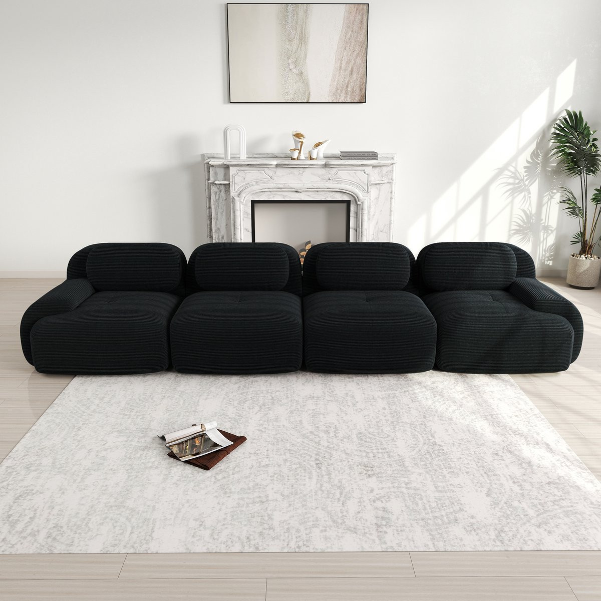 Modulaire 4-Zits Bank Corduroy - Ribfluweel Bekleding - Zwart
