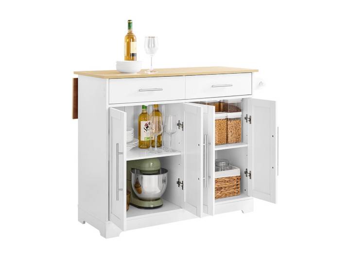 SoBuy Kücheninsel mit Klappplatte und Rollen Weiß-Natur 115x68x91 cm, Holzwerkstoff, 113x91x69 cm, Küchen, Küchenmöbel, Kücheninseln