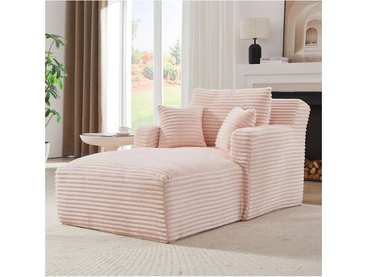 Méridienne convertible en corduroy rose fauteuil relax sans montage