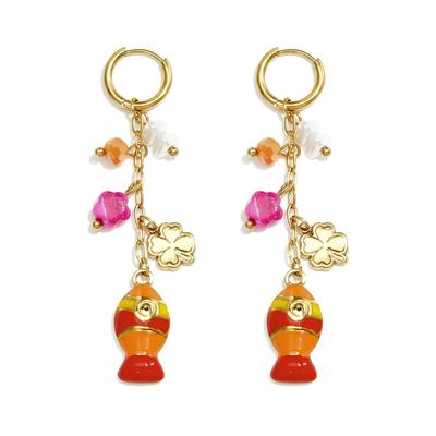 Paar Ohrhänger ADELIA´S "LIVAYA LIVAYA Ohrringe Ohrhänger mit bunten Fischanhängern", Damen, Gr. Damen, Edelstahl, rosa (goldfarben), Ohrringe, Modisch mit bunten Fisch- und Kleeblattanhängern