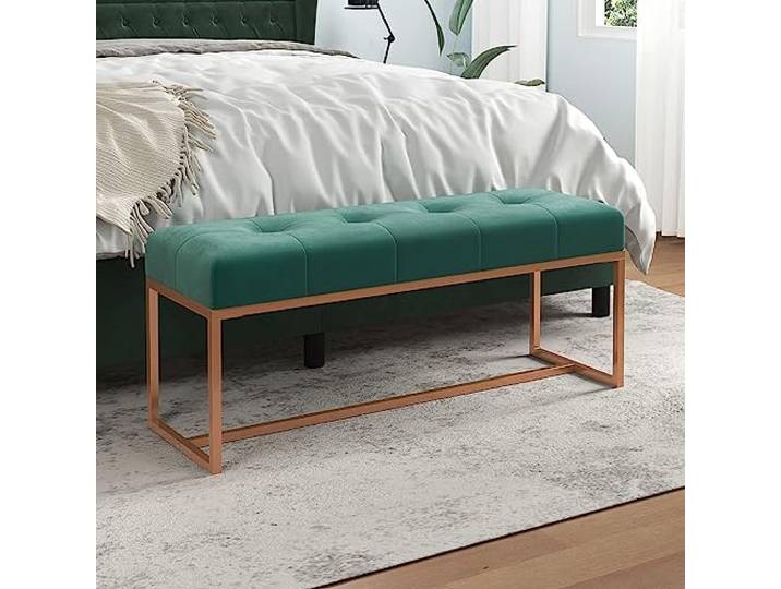 TEKGHUT Sitzbank Dunkelgrün 110x36x45 cm Samt mit Schaumstoffpolsterung Samtbezug, schaumstoffgepolstert, als Bettbank nutzbar, Montageanleitung inklusive