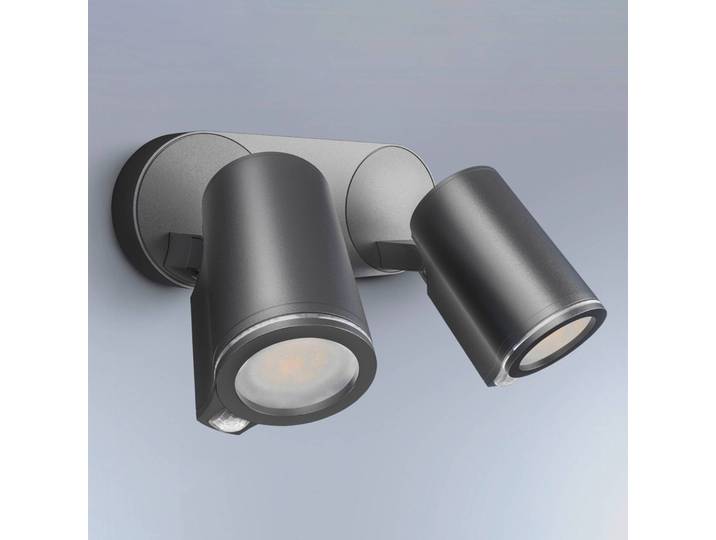 STEINEL Smart Sensor-Außenspot One SC 2-flg. anthrazit IP44 Spot Duo, schwarz, Aluminium, Modern, Wandstrahler