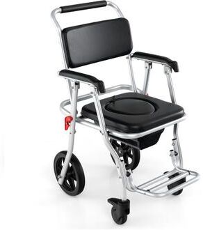 Costway 4-in-1 Foldable Bedside Commode Chair with Brakes and Bucket and Footrest
